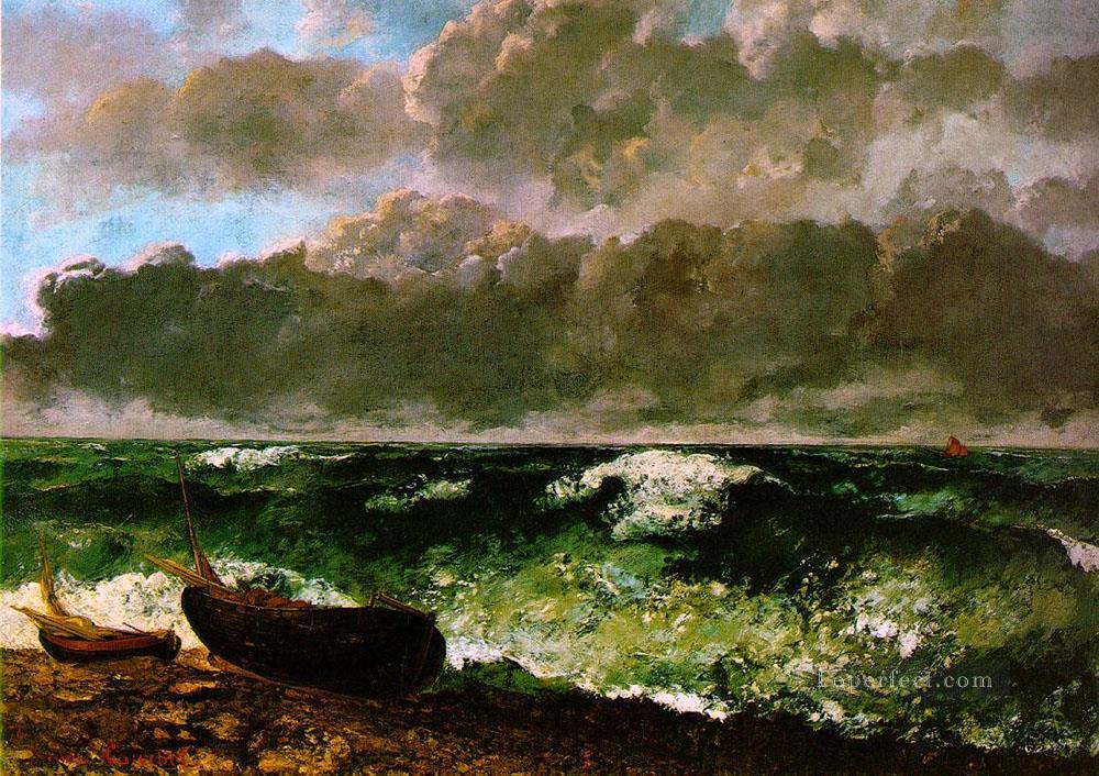 嵐の海 あるいは波 WBM の風景 ギュスターヴ クールベ ビーチ油絵